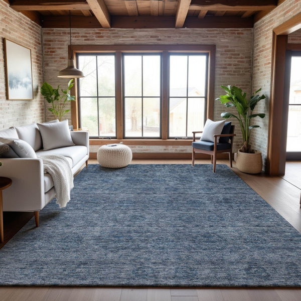 HomeRoots 5' X 8' Blue And Silver Abstract Washable Area Rug with UV Protection for High-Traffic Spaces 688089