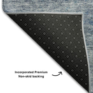 HomeRoots 5' X 8' Blue And Silver Abstract Washable Area Rug with UV Protection for High-Traffic Spaces 688089