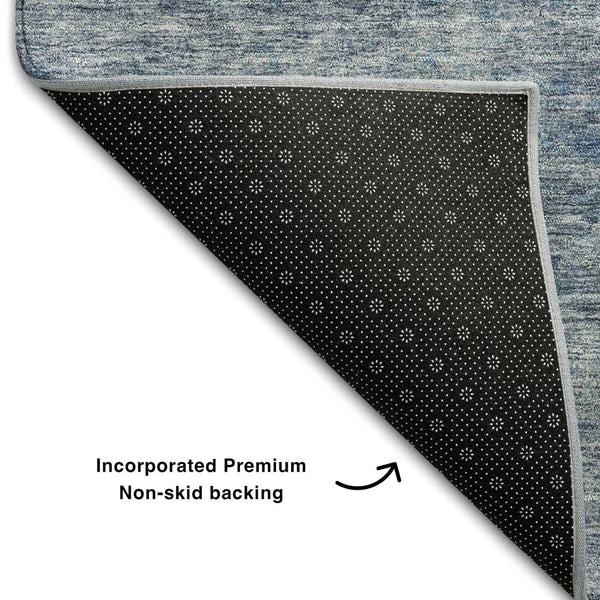 HomeRoots 5' X 8' Blue And Silver Abstract Washable Area Rug with UV Protection for High-Traffic Spaces 688089