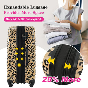 English Elm Hardshell Polycarbonate Luggage Set Three Piece Spinner Suitcases with Tsa Lock Brown Leopard N732P218227W
