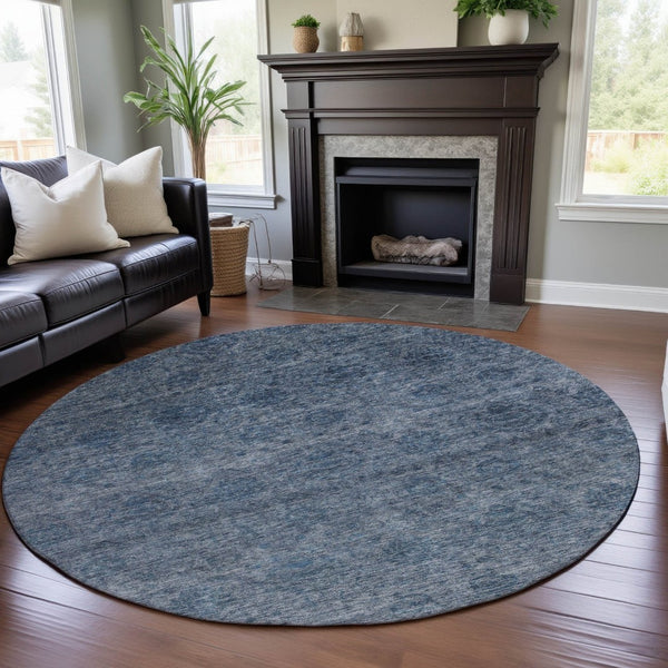 HomeRoots 8' Blue And Silver Abstract Washable Round Rug - Stylish, Durable, and Easy Care for Homes & Patios 688090