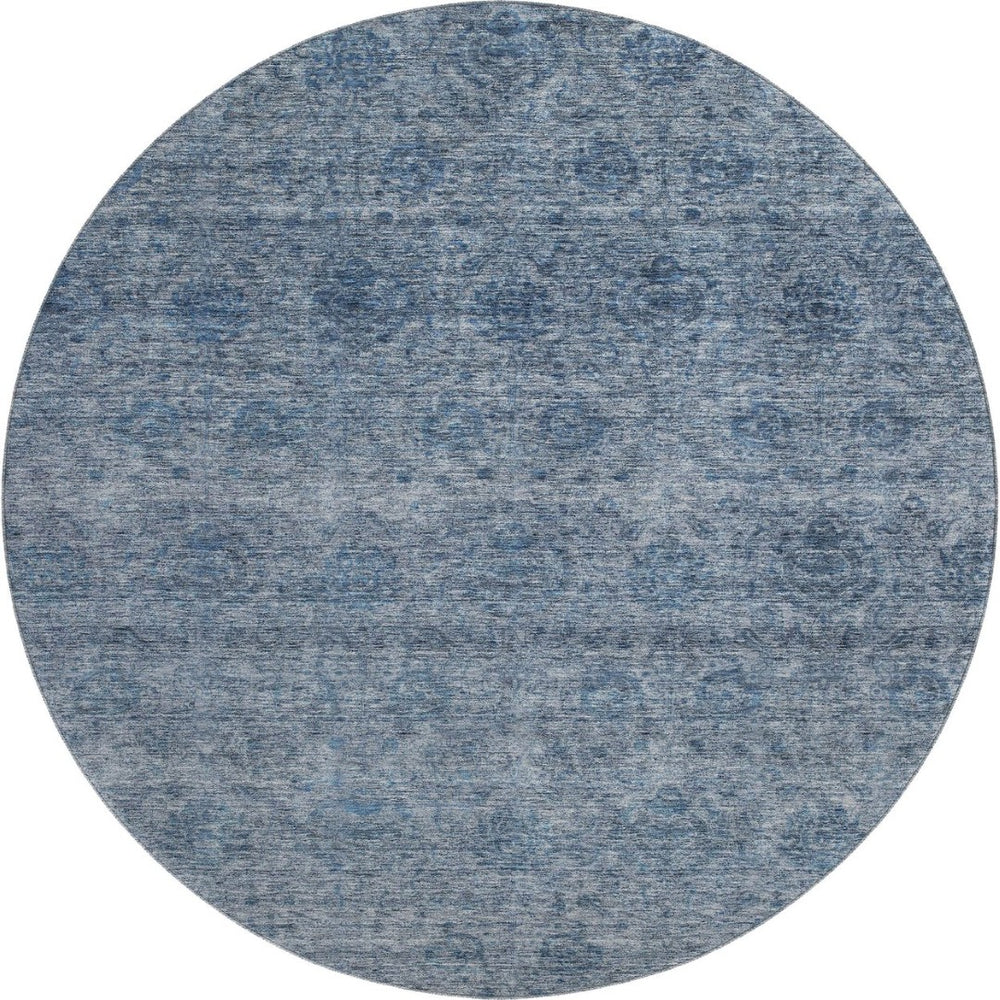 HomeRoots 8' Blue And Silver Abstract Washable Round Rug - Stylish, Durable, and Easy Care for Homes & Patios 688090