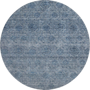 HomeRoots 8' Blue And Silver Abstract Washable Round Rug - Stylish, Durable, and Easy Care for Homes & Patios 688090