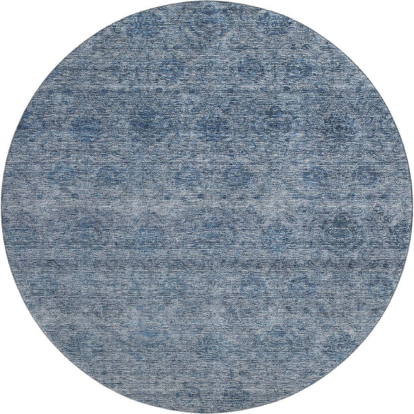 HomeRoots 8' Blue And Silver Abstract Washable Round Rug - Stylish, Durable, and Easy Care for Homes & Patios 688090
