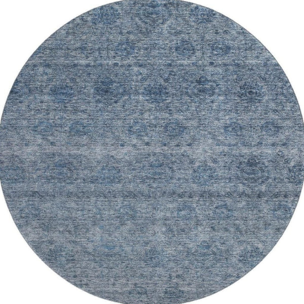 HomeRoots 8' Blue And Silver Abstract Washable Round Rug - Stylish, Durable, and Easy Care for Homes & Patios 688090