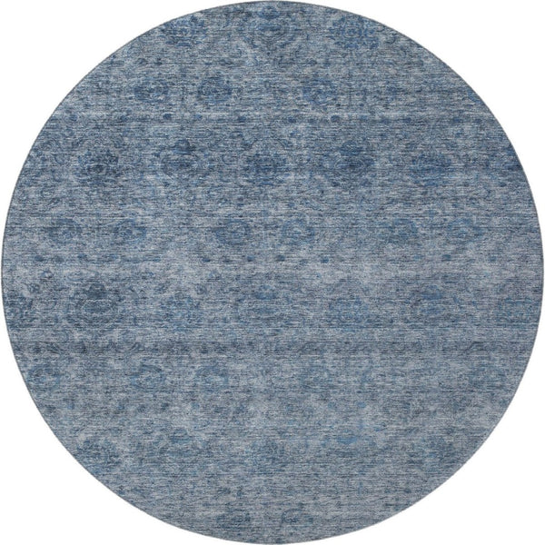 HomeRoots 8' Blue And Silver Abstract Washable Round Rug - Stylish, Durable, and Easy Care for Homes & Patios 688090