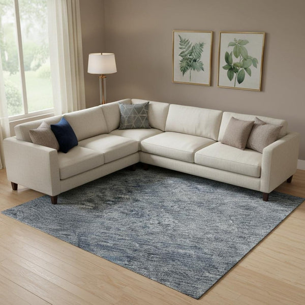HomeRoots 9' X 12' Blue And Silver Abstract Area Rug – Washable, UV-Protected, Perfect for High-Traffic Spaces! 688092