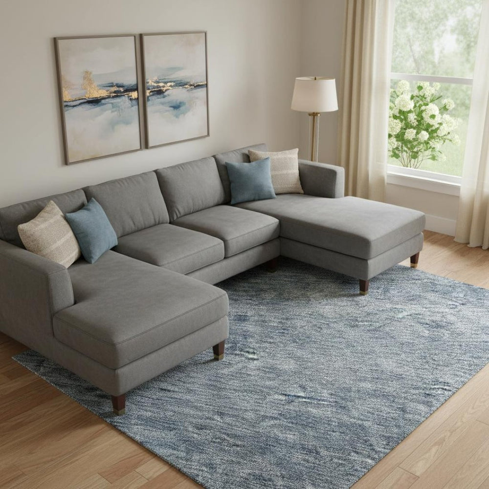 HomeRoots 10' X 14' Abstract Blue & Silver Washable Area Rug with UV Protection - Perfect for High-Traffic Spaces! 688093