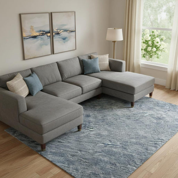 HomeRoots 10' X 14' Abstract Blue & Silver Washable Area Rug with UV Protection - Perfect for High-Traffic Spaces! 688093