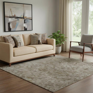 HomeRoots 5' X 8' Brown And Beige Abstract Area Rug - Washable, UV-Protected, Modern Design for Any Room 688095