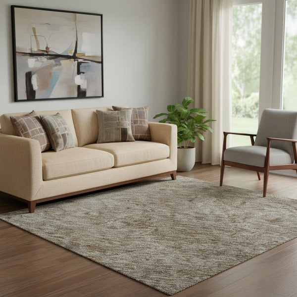 HomeRoots 5' X 8' Brown And Beige Abstract Area Rug - Washable, UV-Protected, Modern Design for Any Room 688095