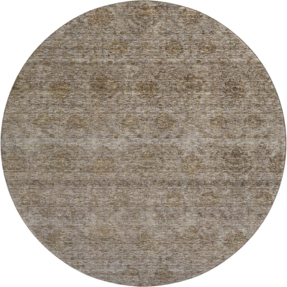 HomeRoots 8' Brown and Beige Abstract Washable Round Rug with Stain Resistance and UV Protection for Modern Spaces 688096