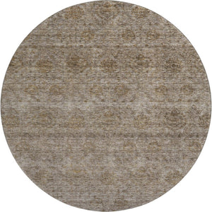 HomeRoots 8' Brown and Beige Abstract Washable Round Rug with Stain Resistance and UV Protection for Modern Spaces 688096
