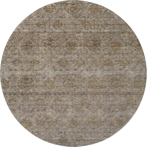 HomeRoots 8' Brown and Beige Abstract Washable Round Rug with Stain Resistance and UV Protection for Modern Spaces 688096