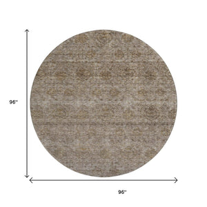 HomeRoots 8' Brown and Beige Abstract Washable Round Rug with Stain Resistance and UV Protection for Modern Spaces 688096