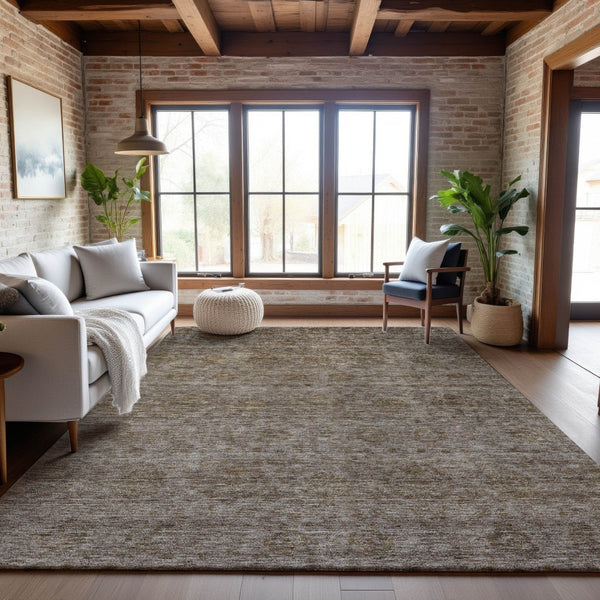 HomeRoots 9' X 12' Abstract Brown & Beige Area Rug – Washable, UV Protected, Durable & Pet-Friendly Design 688098