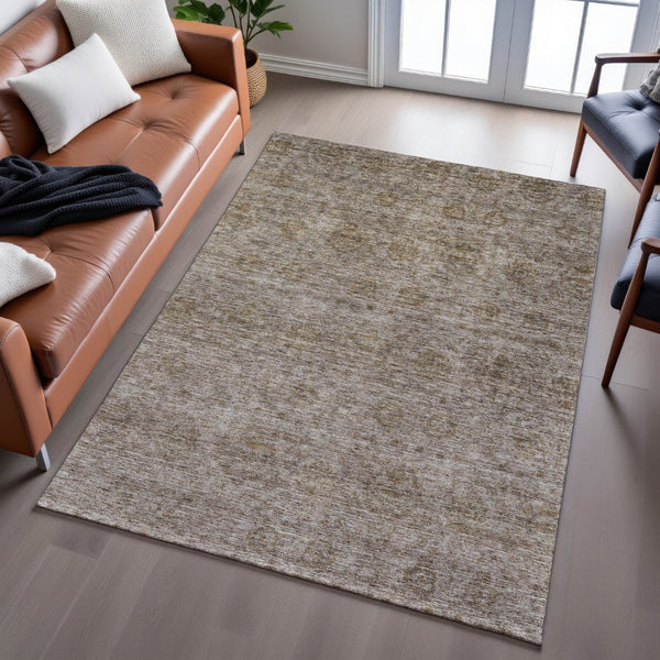 HomeRoots 10' X 14' Brown Beige Abstract Area Rug – Washable & UV Protected for Elegant, Durable Spaces 688099
