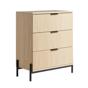 3 Drawer Chest with Reeded Drawer Fronts Coastal Oak PRSB3BCO Walker Edison