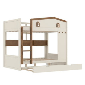 English Elm Twin Triple Metal Bunk Bed Matte Powder Coated Frame with Full Safety Guardrails W1580S00425