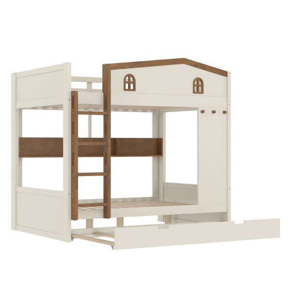 English Elm Twin Triple Metal Bunk Bed Matte Powder Coated Frame with Full Safety Guardrails W1580S00425