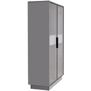 English Elm 60.6'' Contemporary Display Cabinet with LED Lighting, Tempered Glass Doors, Adjustable Shelves & Drawers - Grey, Modern Freestanding Storage for Living Room, Office, Kitchen N845P261799E