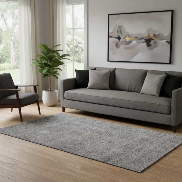 HomeRoots 5' X 8' Stylish Gray & Silver Abstract Washable Area Rug with UV Protection for Modern Homes 688101