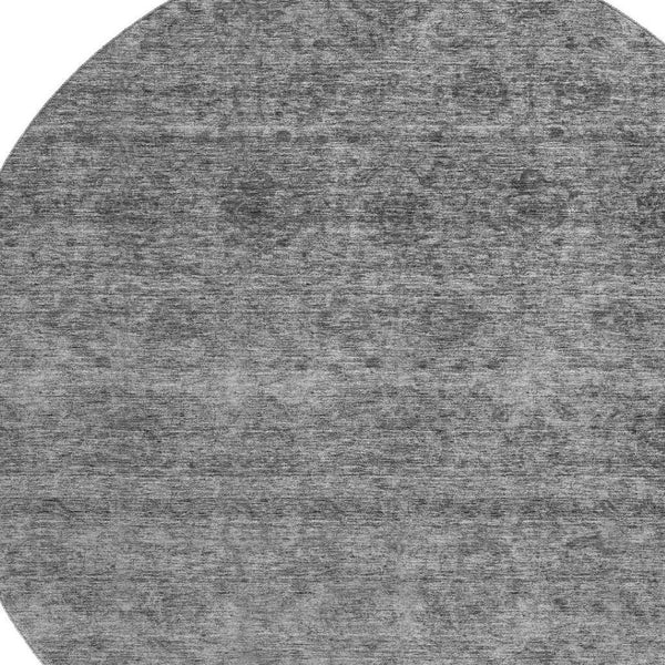 HomeRoots 8' Gray and Silver Abstract Round Rug - Stylish, Washable, Durable with UV Protection for High Traffic Areas 688102