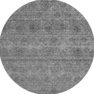 HomeRoots 8' Gray and Silver Abstract Round Rug - Stylish, Washable, Durable with UV Protection for High Traffic Areas 688102