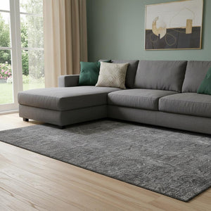 HomeRoots 8' X 10' Gray and Silver Abstract Area Rug - Stylish, Washable, Stain-Resistant, UV Protected Design 688103