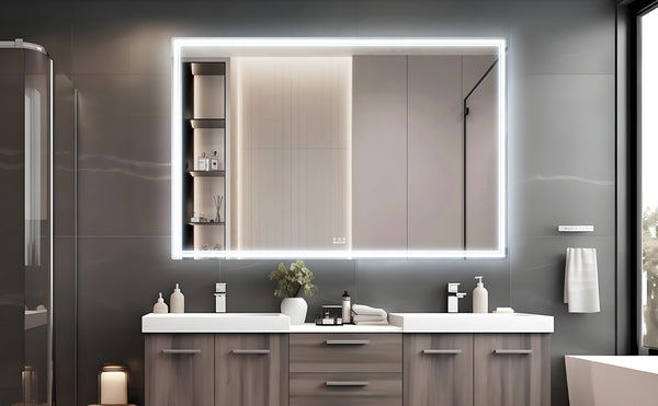 English Elm 60x40 LED Bathroom Mirror with Aluminum Frame, IP44 Waterproof, 3-Mode Touch Dimmer, Plug or Hardwire W708P235376