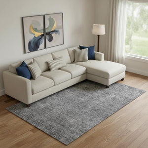 HomeRoots 10' X 14' Gray and Silver Abstract Area Rug - Stylish, Washable, UV-Protected for High-Traffic Spaces 688105