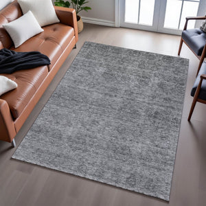 HomeRoots 10' X 14' Gray and Silver Abstract Area Rug - Stylish, Washable, UV-Protected for High-Traffic Spaces 688105