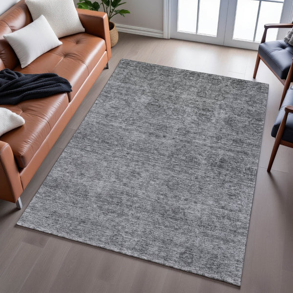 HomeRoots 10' X 14' Gray and Silver Abstract Area Rug - Stylish, Washable, UV-Protected for High-Traffic Spaces 688105