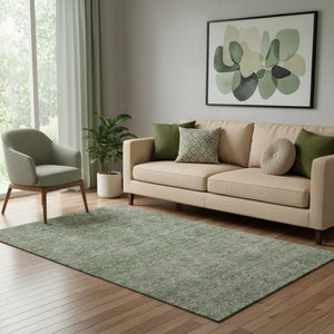 HomeRoots 5' X 8' Olive Green & Silver Abstract Area Rug - Stain-Resistant, UV Protected for High-Traffic Areas 688107