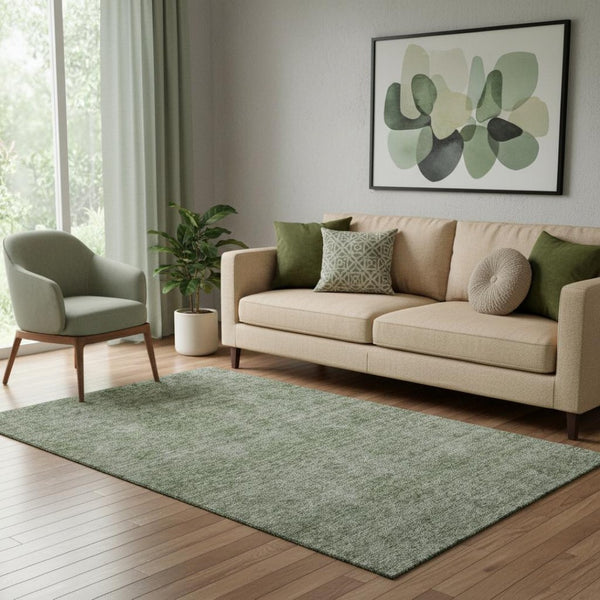 HomeRoots 5' X 8' Olive Green & Silver Abstract Area Rug - Stain-Resistant, UV Protected for High-Traffic Areas 688107