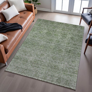 HomeRoots 5' X 8' Olive Green & Silver Abstract Area Rug - Stain-Resistant, UV Protected for High-Traffic Areas 688107