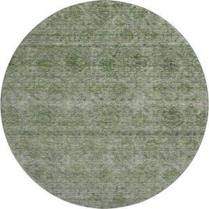 HomeRoots 8' Olive Green and Silver Abstract Round Rug – Washable, UV Protected, Durable for High-Traffic Areas 688108