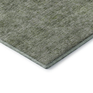 HomeRoots 8' Olive Green and Silver Abstract Round Rug – Washable, UV Protected, Durable for High-Traffic Areas 688108