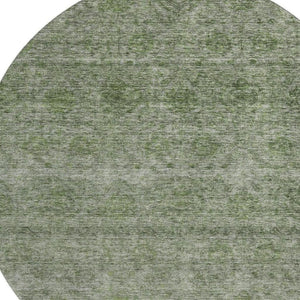 HomeRoots 8' Olive Green and Silver Abstract Round Rug – Washable, UV Protected, Durable for High-Traffic Areas 688108