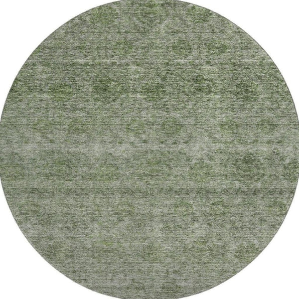 HomeRoots 8' Olive Green and Silver Abstract Round Rug – Washable, UV Protected, Durable for High-Traffic Areas 688108