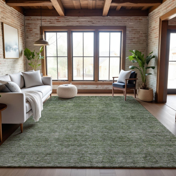 HomeRoots 8' X 10' Contemporary Olive Green & Silver Abstract Area Rug - Washable, UV Protected, Durable Design 688109