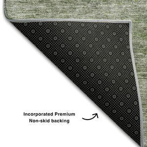 HomeRoots 8' X 10' Contemporary Olive Green & Silver Abstract Area Rug - Washable, UV Protected, Durable Design 688109