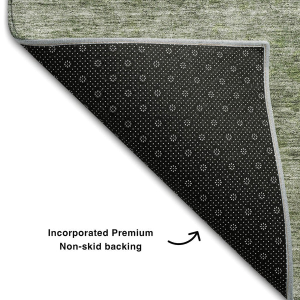 HomeRoots 8' X 10' Contemporary Olive Green & Silver Abstract Area Rug - Washable, UV Protected, Durable Design 688109