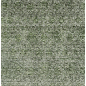 HomeRoots 8' X 10' Contemporary Olive Green & Silver Abstract Area Rug - Washable, UV Protected, Durable Design 688109
