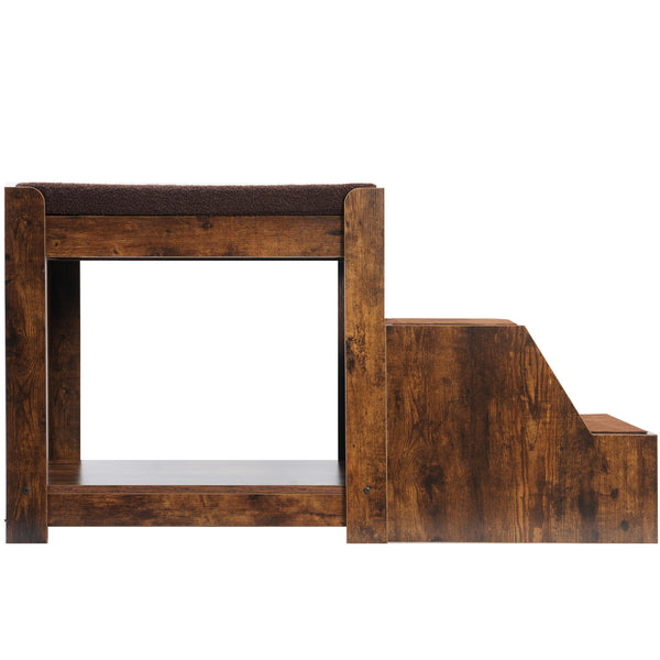 English Elm Pet Bunk Bed Vintage Double-Level Window Perch with Removable Steps, Cushion, Scratch Pad, Sturdy W1687P165899