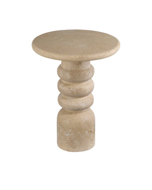 Currey & Company Rocco Accent Table – Timeless Elegance With Faux Travertine Design For Classic & Modern Interiors Beige Composite Concrete 3000-0322-currey-company