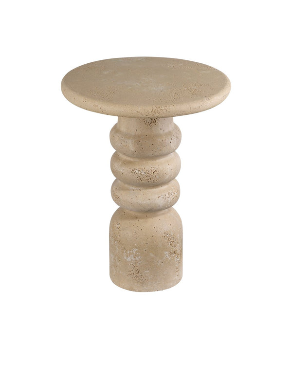 Currey & Company Rocco Accent Table – Timeless Elegance With Faux Travertine Design For Classic & Modern Interiors Beige Composite Concrete 3000-0322-currey-company