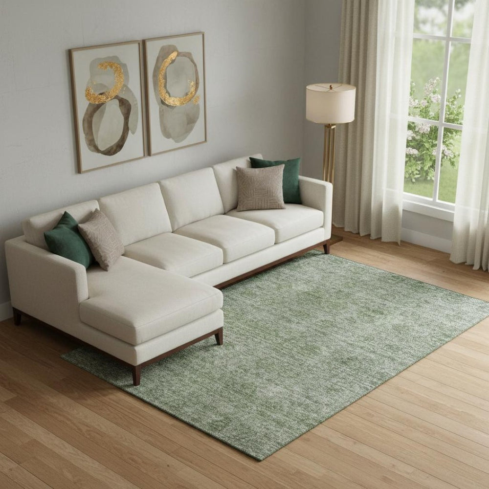 HomeRoots 9' X 12' Olive Green & Silver Abstract Area Rug - Washable, UV Protected, Durable for Homes with Kids & Pets 688110