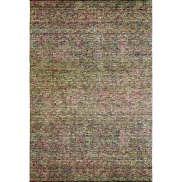HomeRoots 5' X 8' Artichoke Green & Pink Abstract Washable Area Rug - UV Protected, Durable, Modern Design! 688113