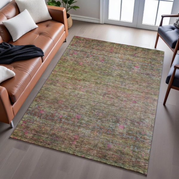 HomeRoots 5' X 8' Artichoke Green & Pink Abstract Washable Area Rug - UV Protected, Durable, Modern Design! 688113
